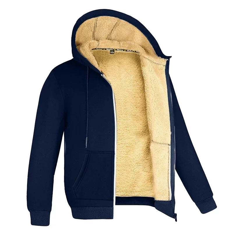 Winter Thicke Jacket Men's Lambwool Hoodies Warm Zipper Sweatshirts Loose Casual Solid Color Zip Up Jackets Long Sleeve Cardigan
