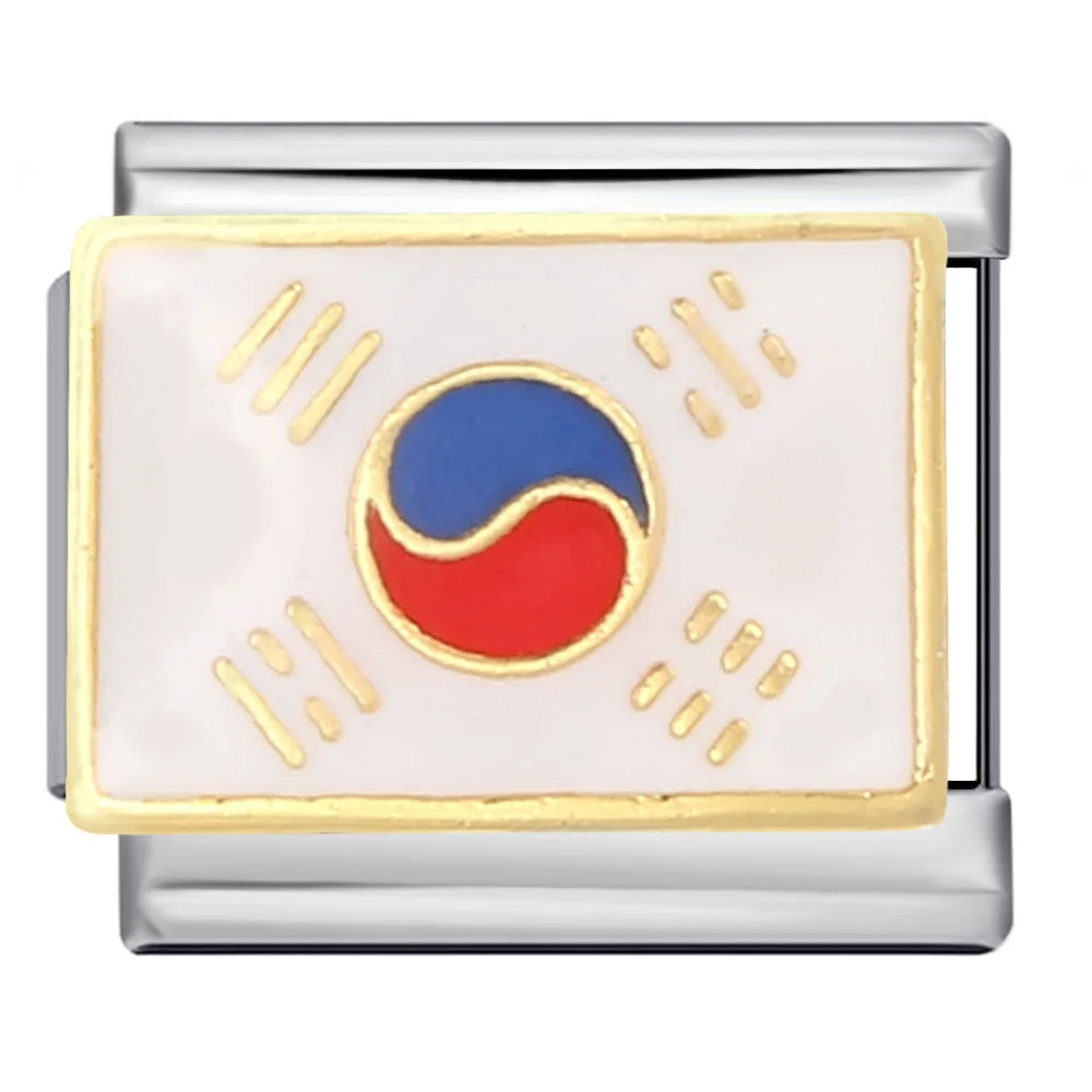 2025 New World National Flag Enamel Italian Charm Bead Fit 9mm Stianless Steel Italian Bracelet Link Hand Chain DIY Jewelry Gift