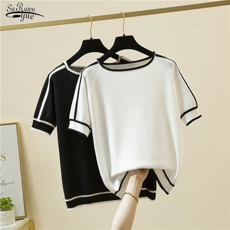 Summer Short Sleeve O-Neck Knitted Women Sweater Pullover Casual Knit Sweater Women Tops Blusas Mujer De Moda 2025