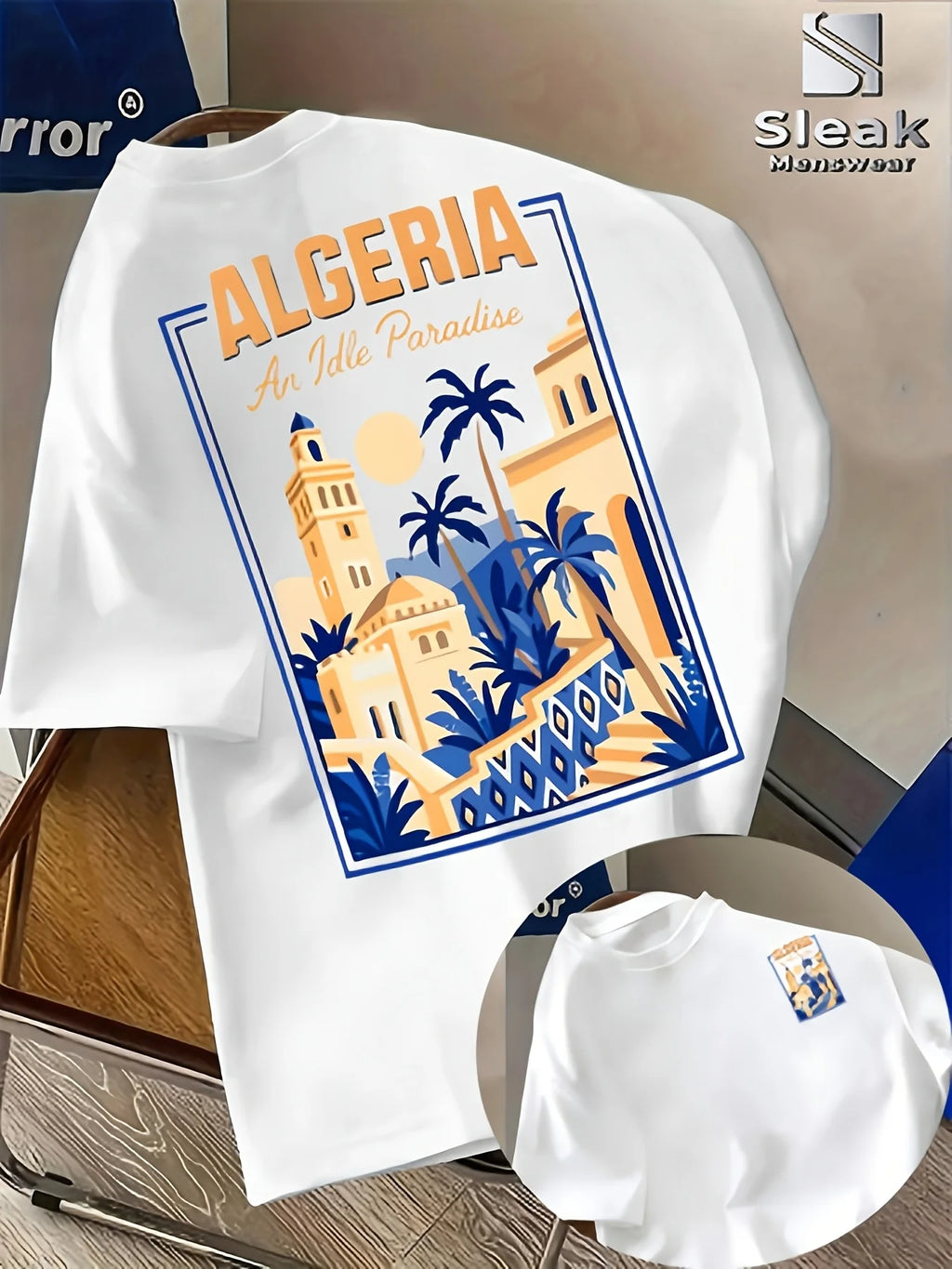 Maghreb-style Men's Summer Fashion T-shirt with The "Algeria" Logo on A Round Neck Breathable Moisture-wicking Loose-fitting Top