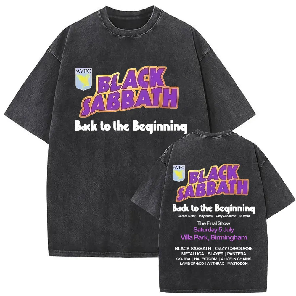 Short Sleeved Round Neck Y2k Tshirt Men Clothing New in Top & Tees Mens T-Shirt Heavy Metal Rock Band Black Sabbath Tour Washed