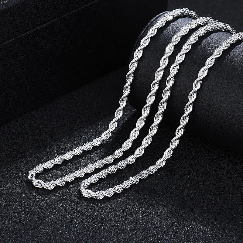 Hot Charms Fine 4MM Rope Chain 925 Sterling Silver Necklaces for Woman Men Classic Fashion Jewelry Wedding Party Holiday Gifts