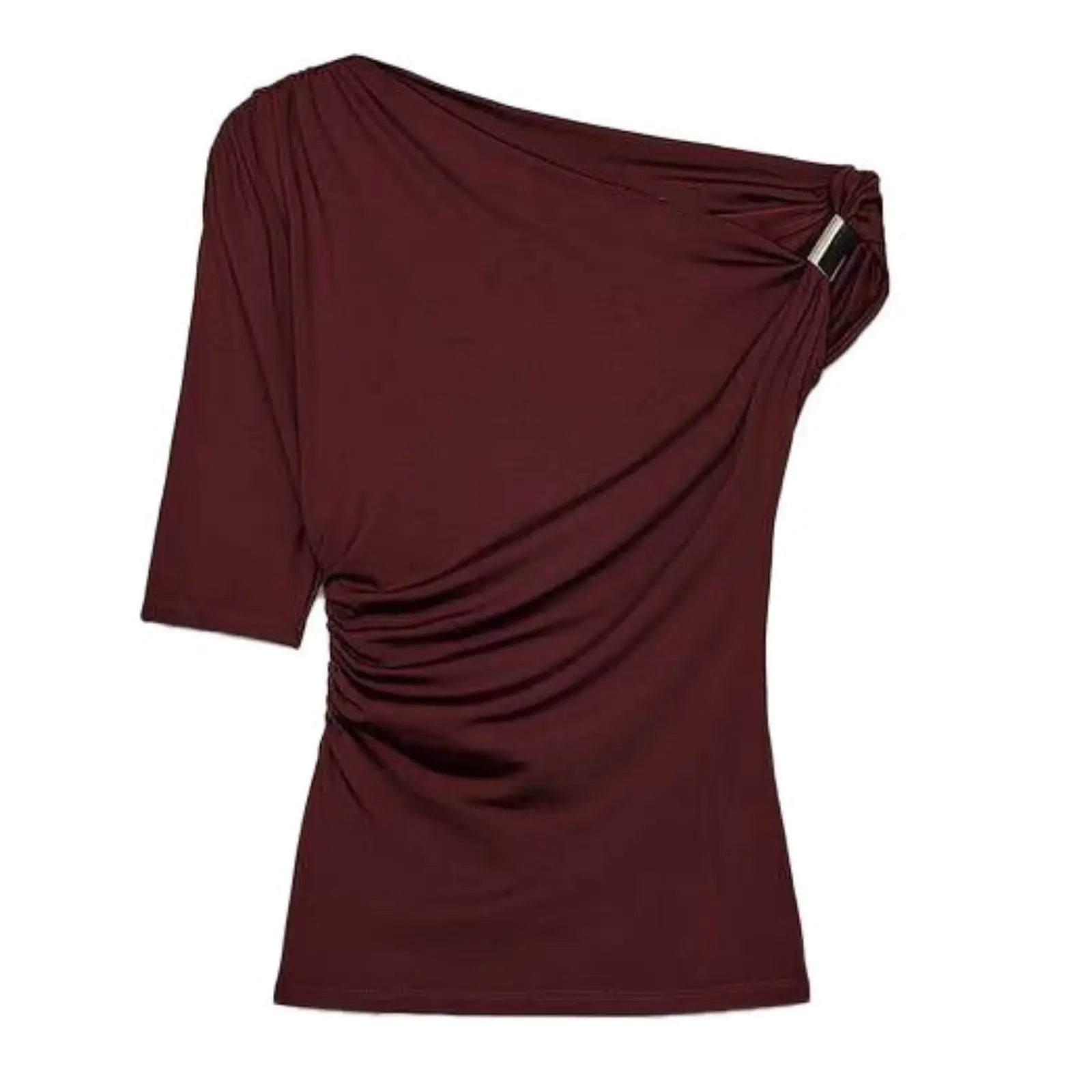 HH Vintage Women's Asymmetric Bustier Tops 2025 Female Sexy Skew Collar Off-shoulder Pleated Metal Decorate Shirt Streetwear