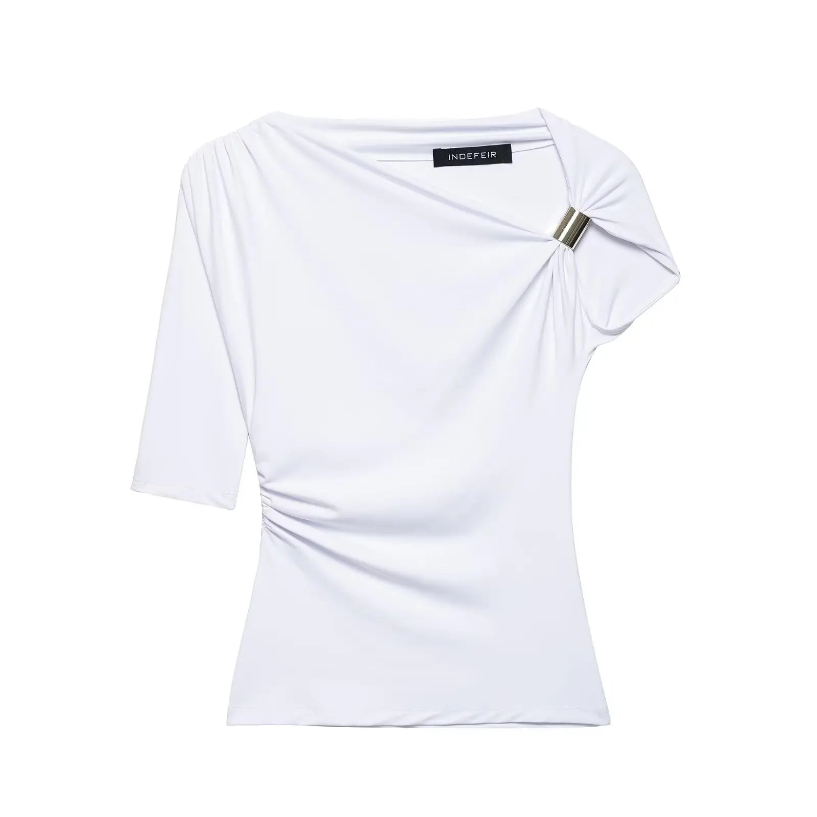 HH Vintage Women's Asymmetric Bustier Tops 2025 Female Sexy Skew Collar Off-shoulder Pleated Metal Decorate Shirt Streetwear