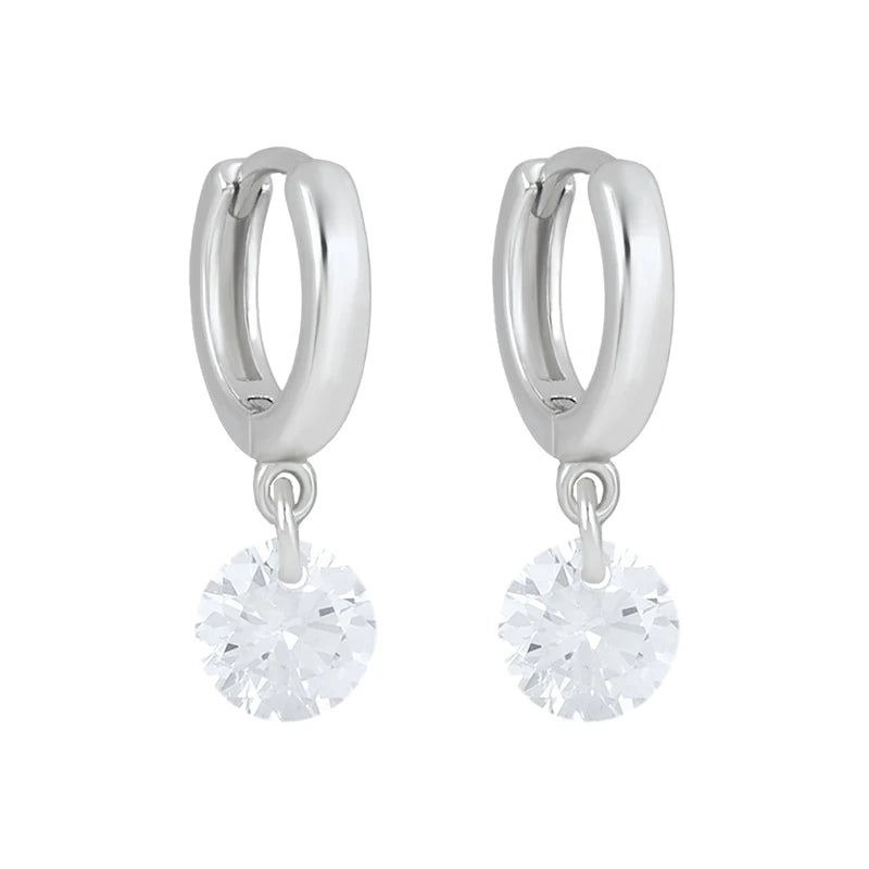 925 Sterling Silver Needle Shiny Round Zircon Pendant Hoop Earrings Exquisite Long Chain Stud Earrings Women's Fashion Jewelry
