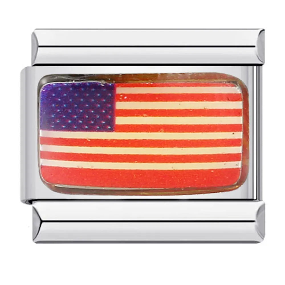 2025 New World National Flag Enamel Italian Charm Bead Fit 9mm Stianless Steel Italian Bracelet Link Hand Chain DIY Jewelry Gift