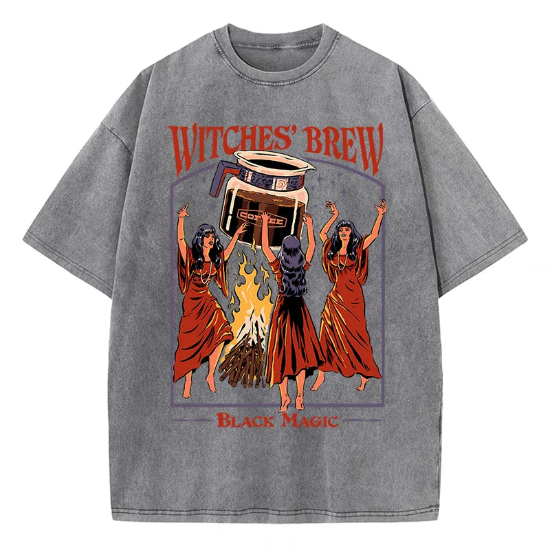 Witches Brew Coffee Black Magic Washed Retro Snow Mens T Shirt Summer Clothes Casual Tee Clothes T-Shirt Cotton Breathable Tops