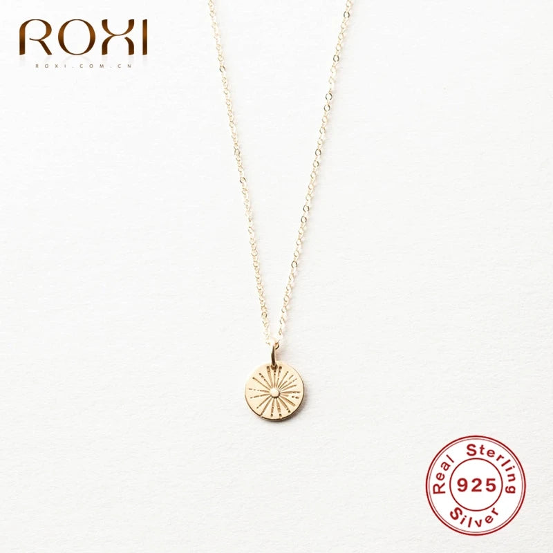 ROXI Ins Sun Pendant Necklaces for Women Men Jewelry 925 Sterling Silver Sun Gold Necklace Collares Chain Naszyjnik Luxury Gift