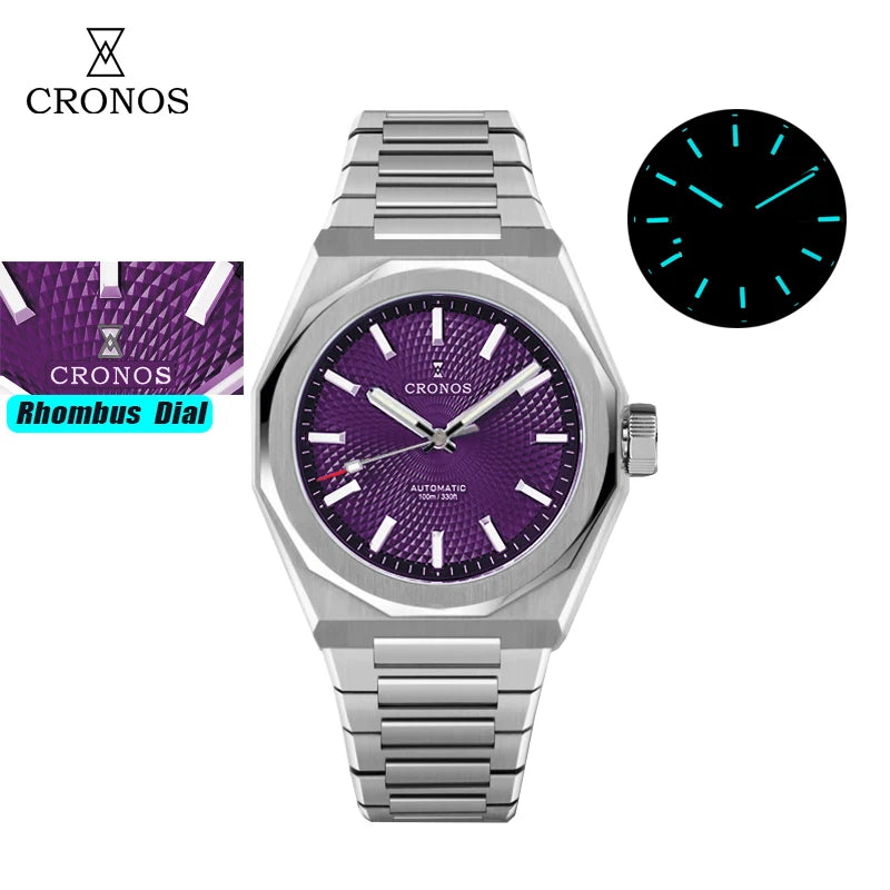 Cronos L6028 V3 39mm Diver Watch Rhombus Perlage Dial Miyota 90S5 See-through Caseback Automatic Movement Mechanical Men Watches