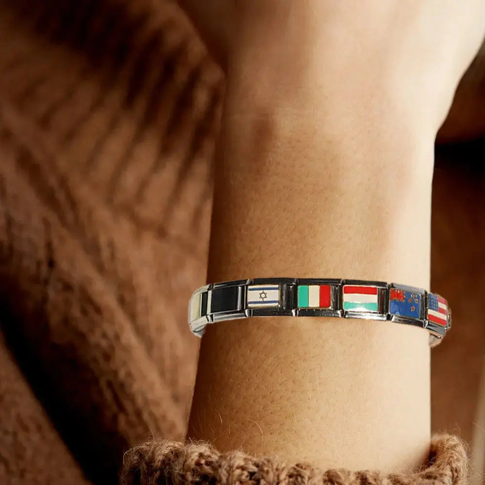 2025 New World National Flag Enamel Italian Charm Bead Fit 9mm Stianless Steel Italian Bracelet Link Hand Chain DIY Jewelry Gift