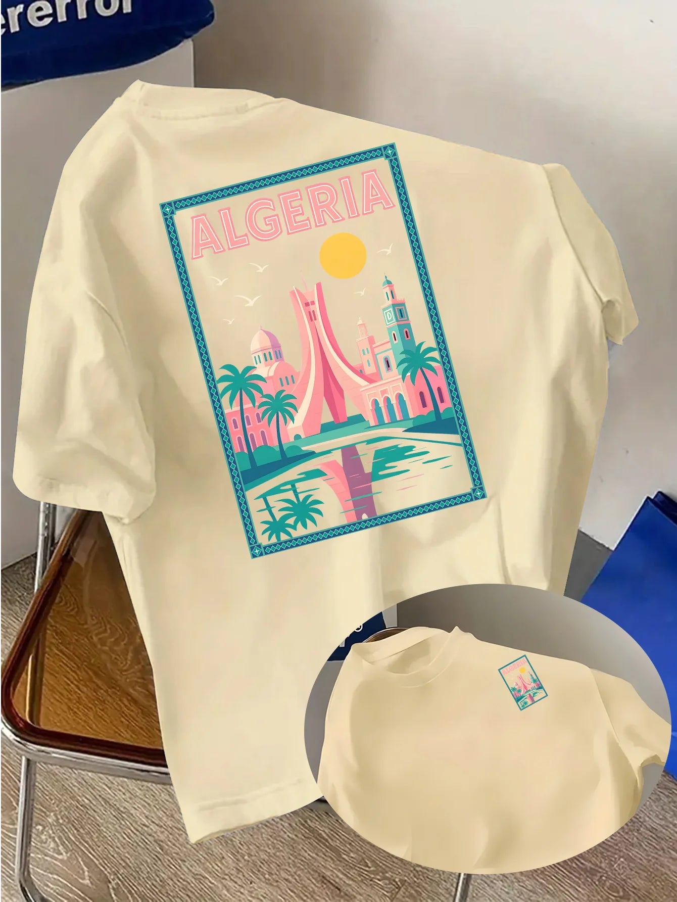 Maghreb-style Men's Summer Fashion T-shirt with The "Algeria" Logo on A Round Neck Breathable Moisture-wicking Loose-fitting Top