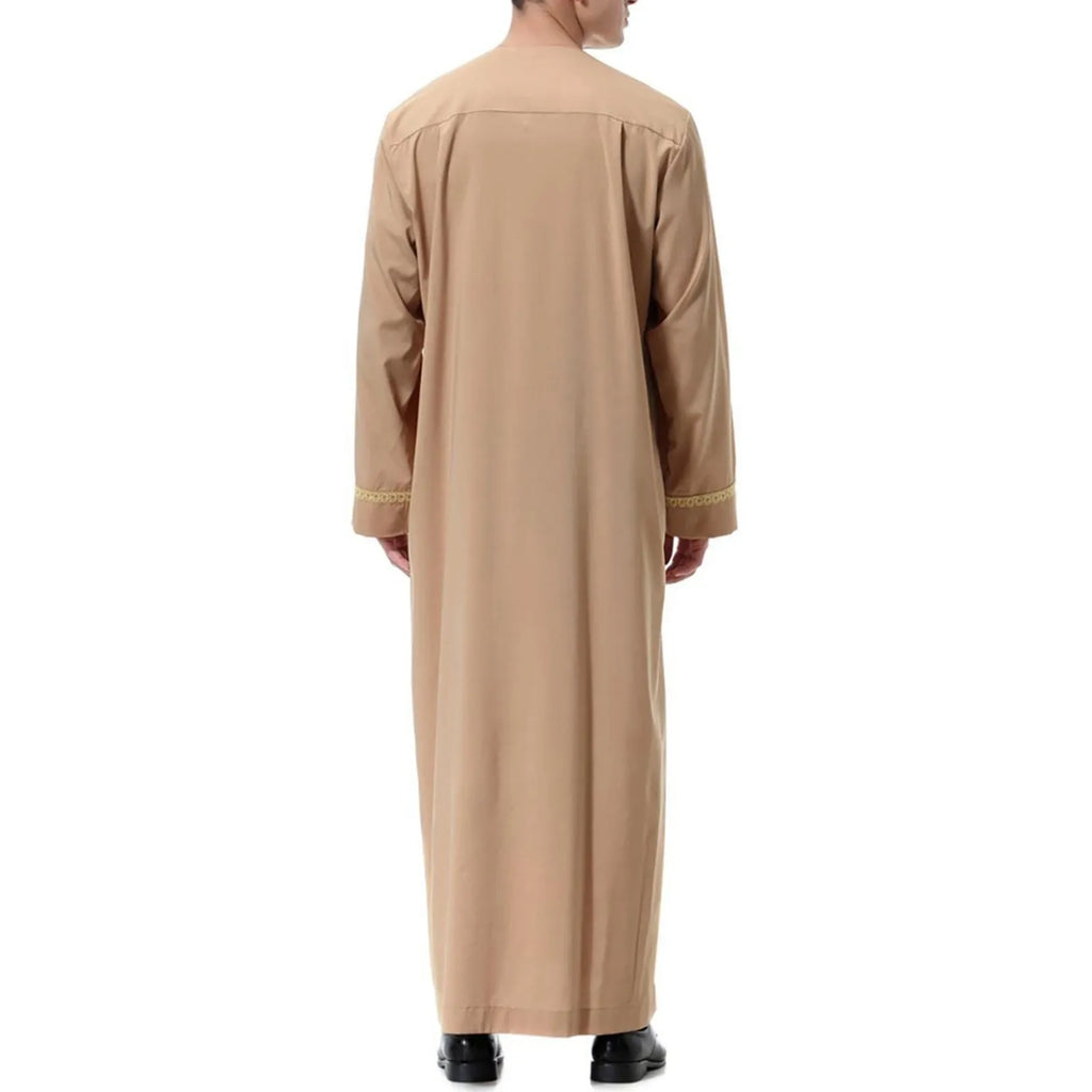 Traditional Muslim Clothing Men's Muslim Shirt robe embroidery Islamic Royalty Dubai Robe O-Neck Long Sleeve Retro Loose Abaya