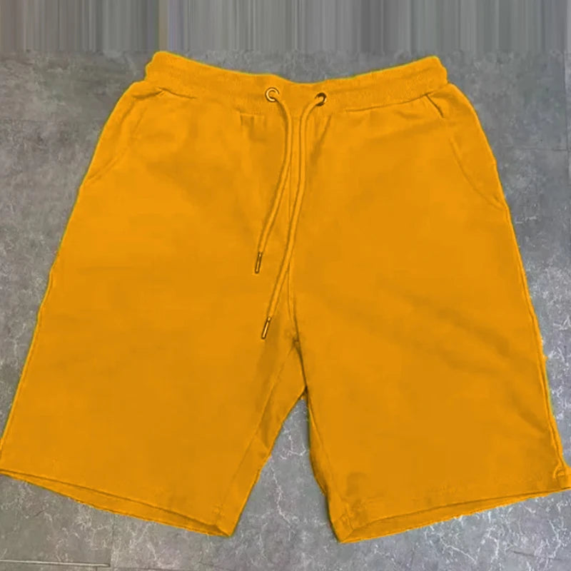 40KG-100KG Summer New 100% Cotton Soft Men’s Drawstring Waist Black White Yellow Pink Casual Shorts 4XL 5XL
