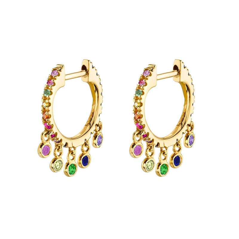 925 Sterling Silver Needle Shiny Round Zircon Pendant Hoop Earrings Exquisite Long Chain Stud Earrings Women's Fashion Jewelry