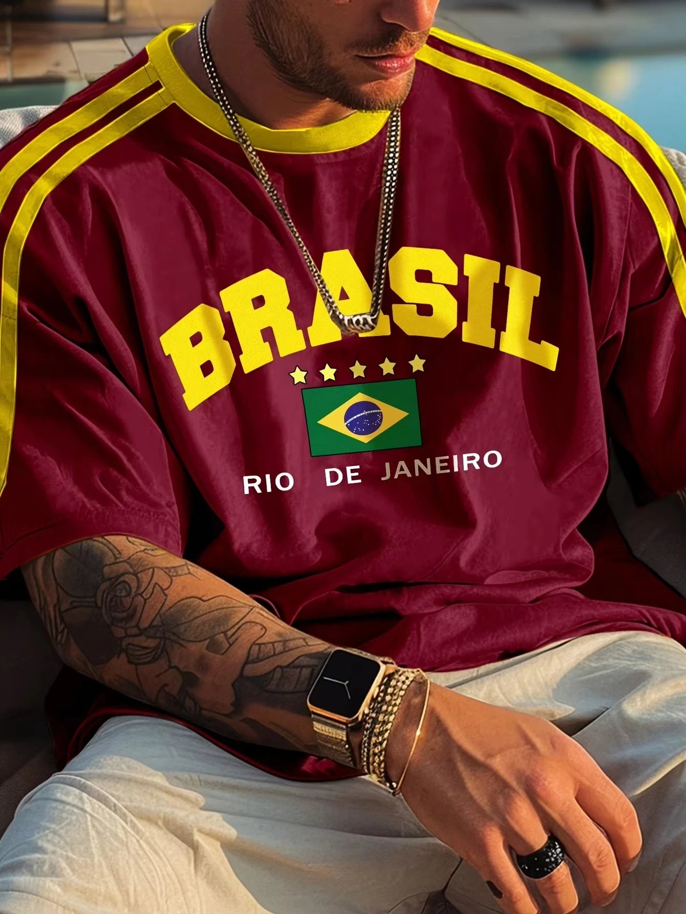 Retro Brasil Rio de Janeiro T-Shirt, Men Women Oversized Brazil Flag Print Casual Streetwear Short Sleeve Top Football jersey