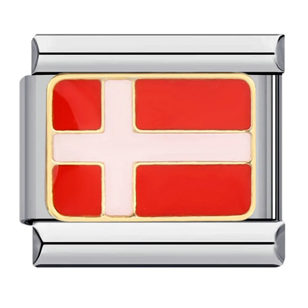 2025 New World National Flag Enamel Italian Charm Bead Fit 9mm Stianless Steel Italian Bracelet Link Hand Chain DIY Jewelry Gift
