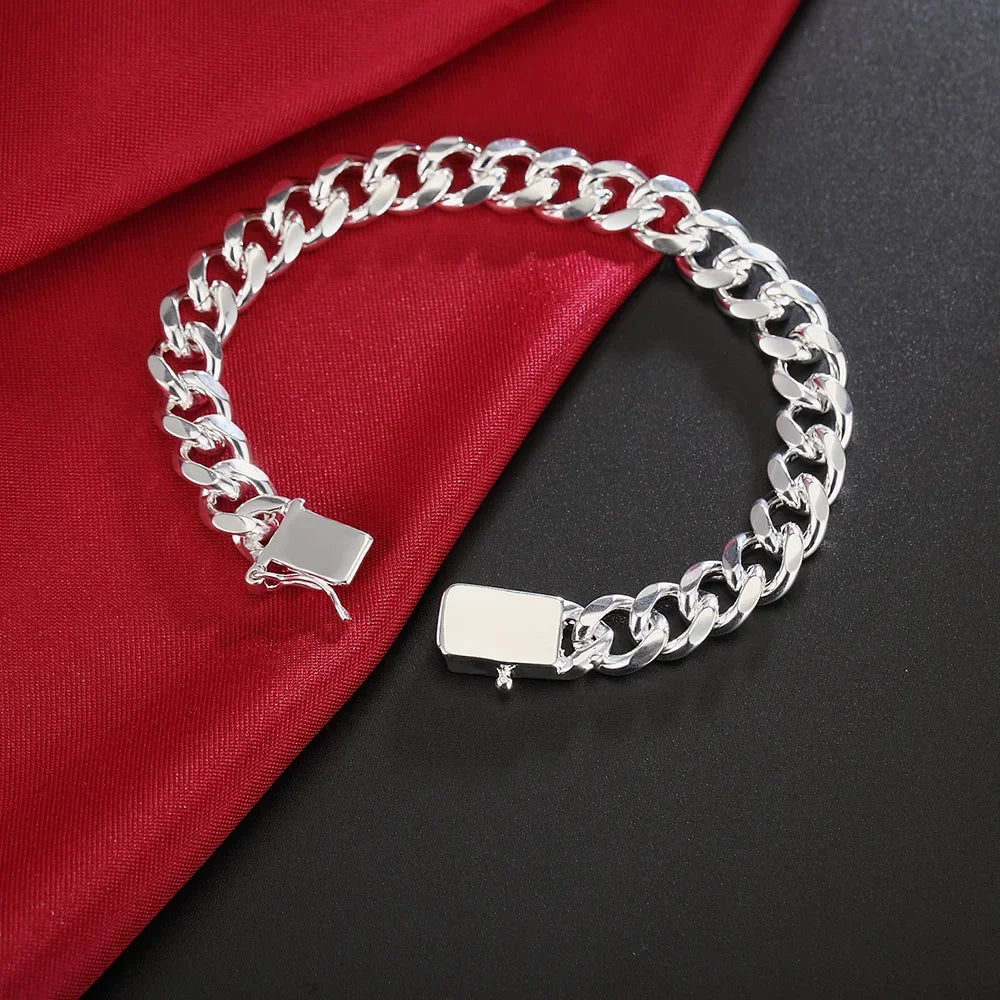 Noble 925 Sterling silver 10MM solid Chain 20cm  Bracelets for women party Christmas Gifts fashion Jewelry