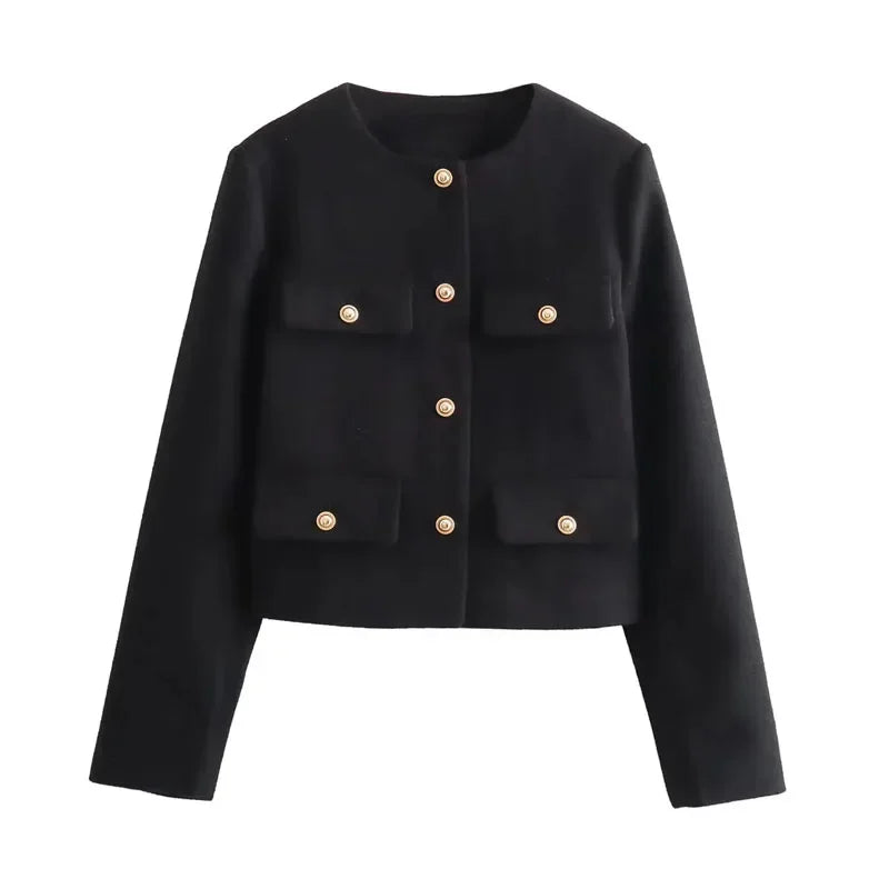 HXAO Woman Outerwears Autumn Long Sleeve Cropped Jacket For Women Winter Button Demi-Season Short Coats Elegant Women's Coat