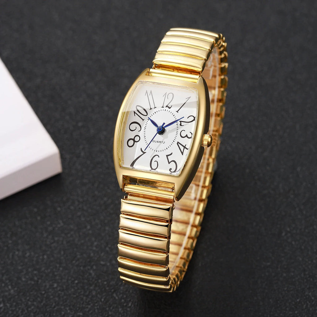 Fashion Women Arabic Numeral Dial Wristwatches Casual Alloy Elastic Strap Quartz Watch For Ladies Clock Reloj Muje (Without Box)
