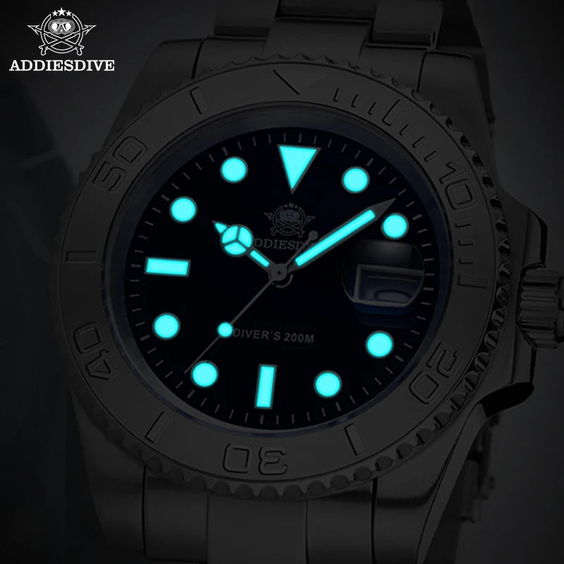 ADDIESDIVE New Luxury Men's Watch Stainless Steel BGW9 Super Luminous Quartz Men's Watch Diver 200m Men Analog Watches MY-H3C