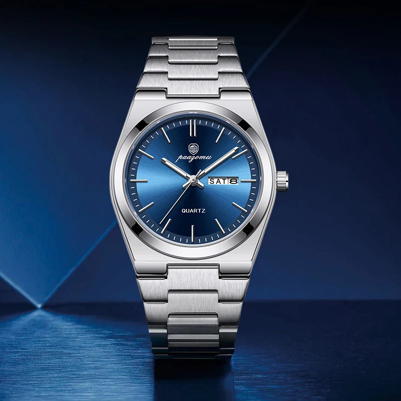 PAAZOMU Luxury Sport Quartz Man Wristwatch Waterproof Luminous Date Week Men Watches Stainless Steel Men's Watch Male Reloj+box