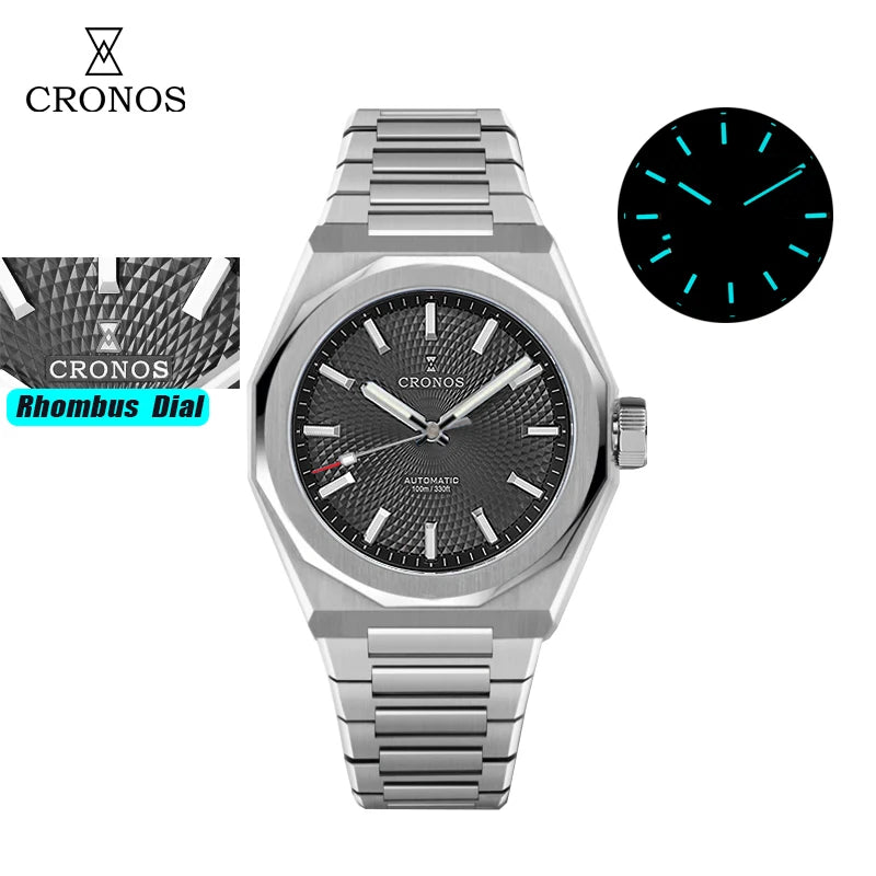 Cronos L6028 V3 39mm Diver Watch Rhombus Perlage Dial Miyota 90S5 See-through Caseback Automatic Movement Mechanical Men Watches