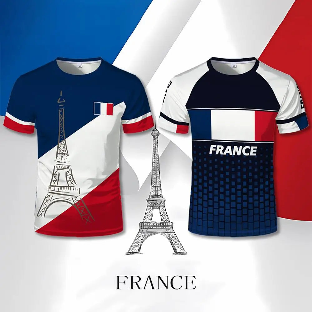 France Flag 3D Print T-shirt Summer Outdoor Sports Casual Breathable Quick-drying Tops Men Women Fashion O-Neck Football Jersey
