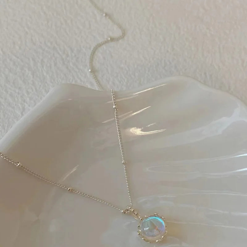 VENTFILLE 925 Sterling Silver Green Crystal Necklace for Women Girl Temperament Banquet Water Drop Jewelry Gift Dropshipping
