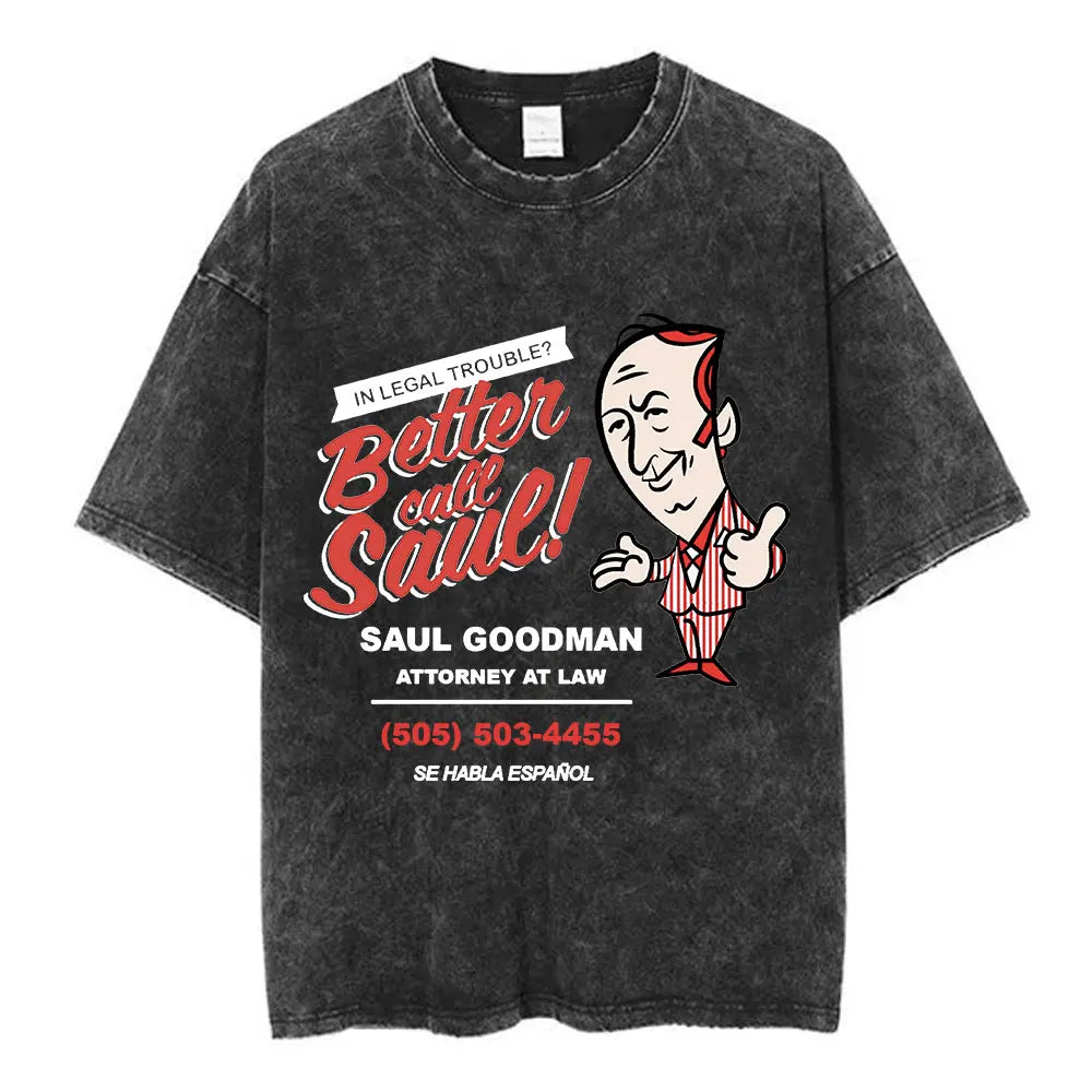 Heisenberg Breaking Bad Vintage Washed T Shirt Better Call Saul Graphic Print T-shirts Men's Pure Cotton Short Sleeves Tee Shirt