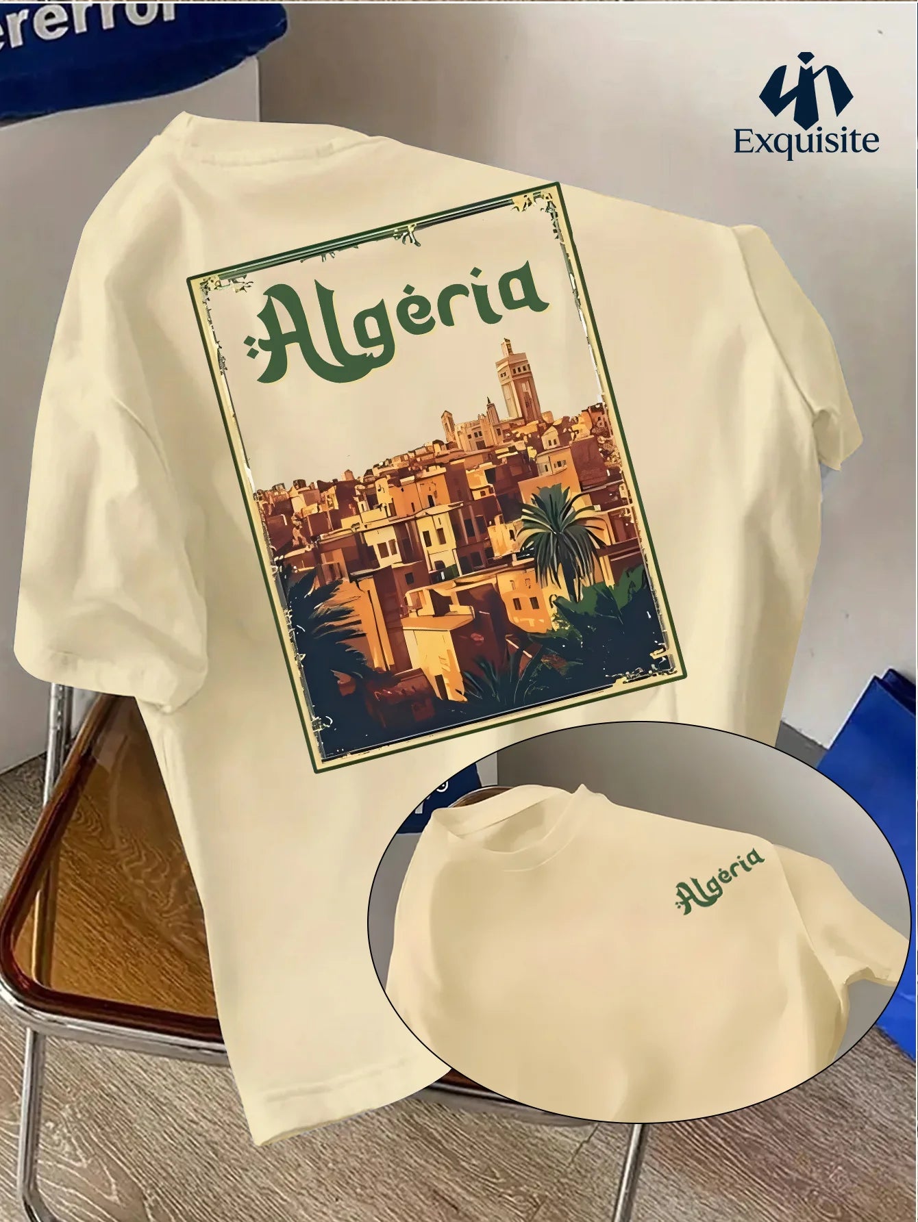 Maghreb-style Men's Summer Fashion T-shirt with The "Algeria" Logo on A Round Neck Breathable Moisture-wicking Loose-fitting Top