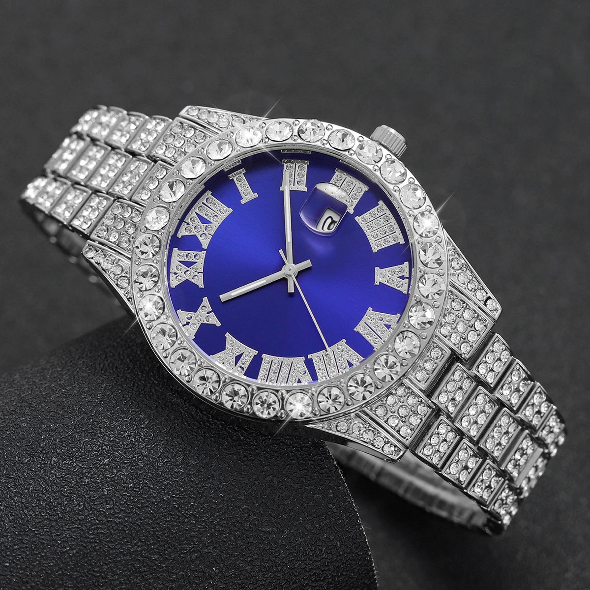 Luxury Full Diamond Men Calendar Quartz Watch Fashion Stainless Steel Band Male Quartz Wristwatches Date Clock Reloj Hombre