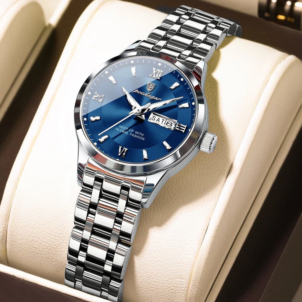 POEDAGAR Luxury Quartz Women Watch Luminous Stainless Steel Waterproof Ladies Wristwatch Week Date Fashion Woman's Watches Reloj