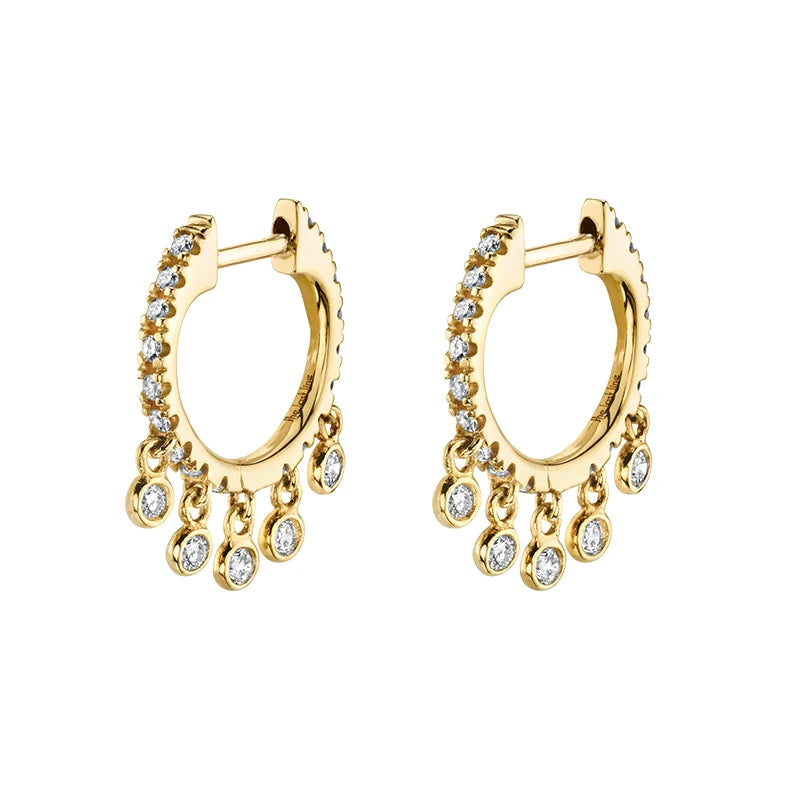 925 Sterling Silver Needle Shiny Round Zircon Pendant Hoop Earrings Exquisite Long Chain Stud Earrings Women's Fashion Jewelry