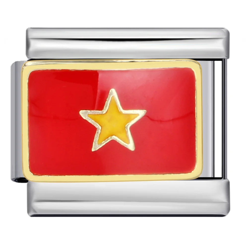 2025 New World National Flag Enamel Italian Charm Bead Fit 9mm Stianless Steel Italian Bracelet Link Hand Chain DIY Jewelry Gift