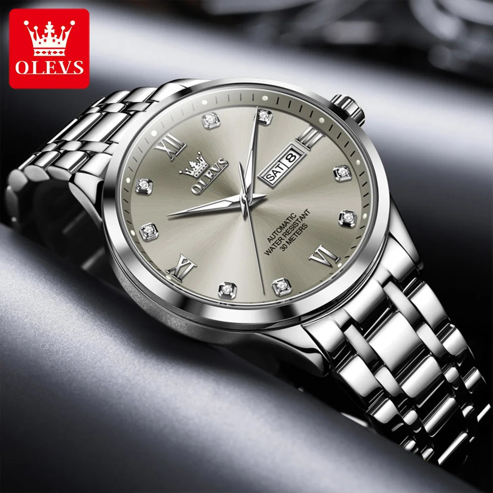 OLEVS 9946 Mens Watch Luxury Automatic Mechanical Watch Waterproof Luminous Watch For Men Date Diamond Scale Day-Date Watch