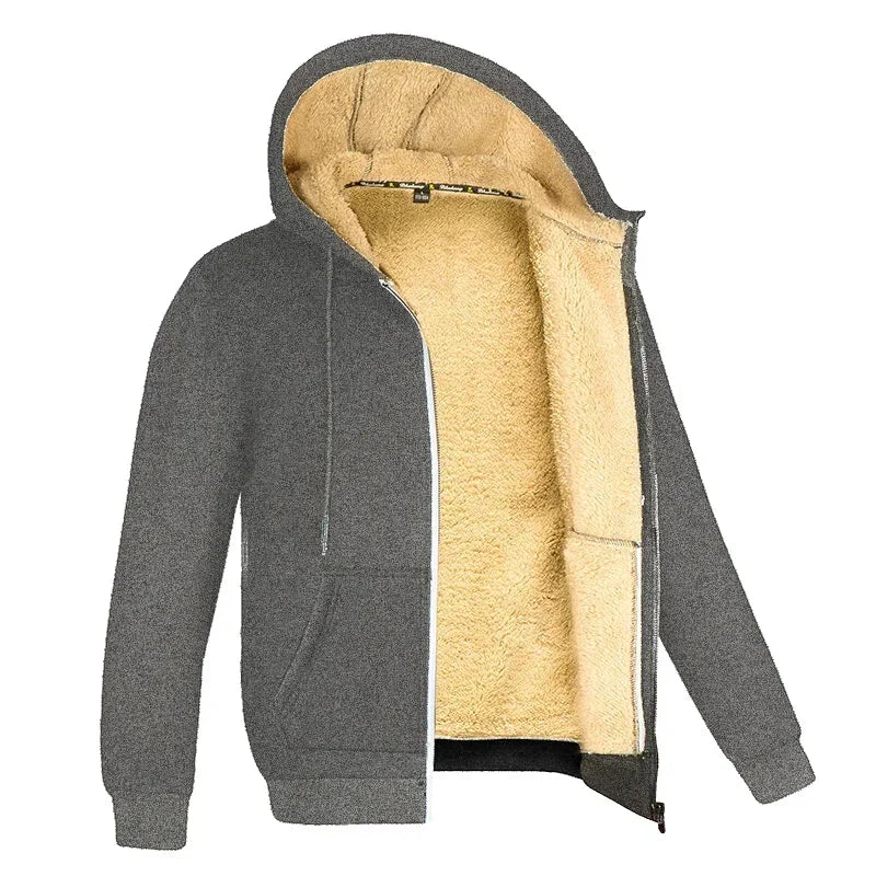 Winter Thicke Jacket Men's Lambwool Hoodies Warm Zipper Sweatshirts Loose Casual Solid Color Zip Up Jackets Long Sleeve Cardigan