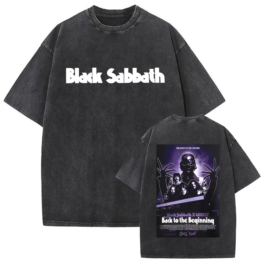 Short Sleeved Round Neck Y2k Tshirt Men Clothing New in Top & Tees Mens T-Shirt Heavy Metal Rock Band Black Sabbath Tour Washed
