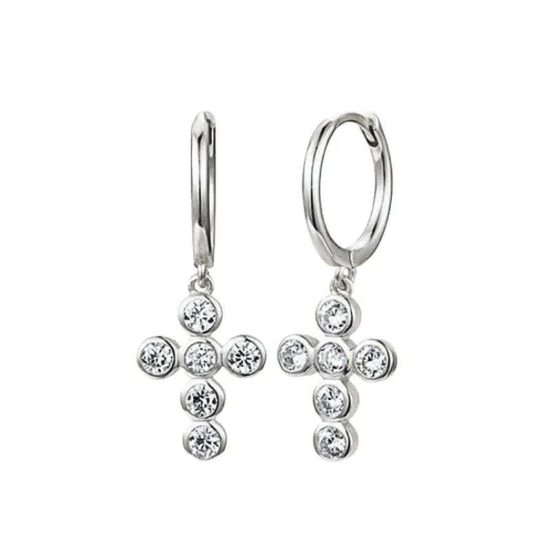 925 Sterling Silver Needle Shiny Round Zircon Pendant Hoop Earrings Exquisite Long Chain Stud Earrings Women's Fashion Jewelry