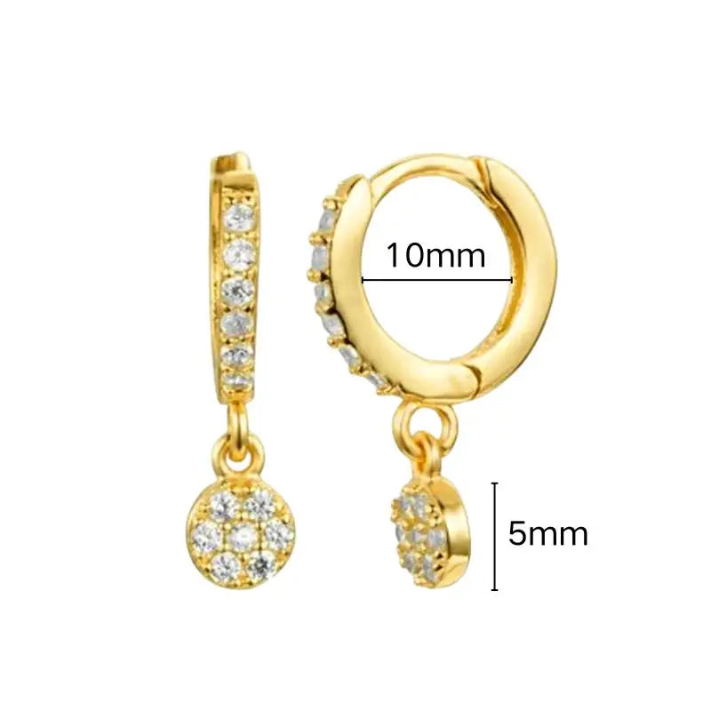 925 Sterling Silver Needle Shiny Round Zircon Pendant Hoop Earrings Exquisite Long Chain Stud Earrings Women's Fashion Jewelry