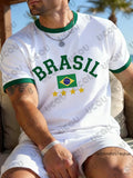 Summer New Brazilian Flag 3D Printed Large-sized Men's T-shirt Is Loose and Comfortable, Suitable for Outdoor Wear