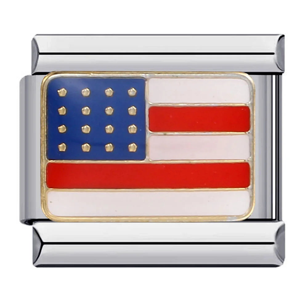 2025 New World National Flag Enamel Italian Charm Bead Fit 9mm Stianless Steel Italian Bracelet Link Hand Chain DIY Jewelry Gift