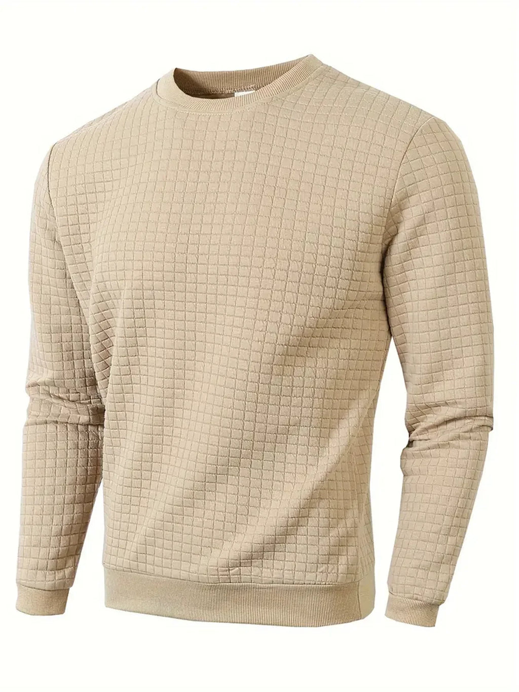 Autumn Men's Crew Neck Pullover Solid Color Casual Jacquard Check Sweatshirt Long Sleeve Warm Slim Sweaters Knitted Streetwear