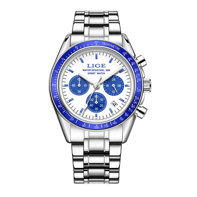 LIGE Luxury Men Watches Luminous Calendar Quartz Watch Mens Waterproof Stainless Steel Man Wristwatch Sport Business Male Clock
