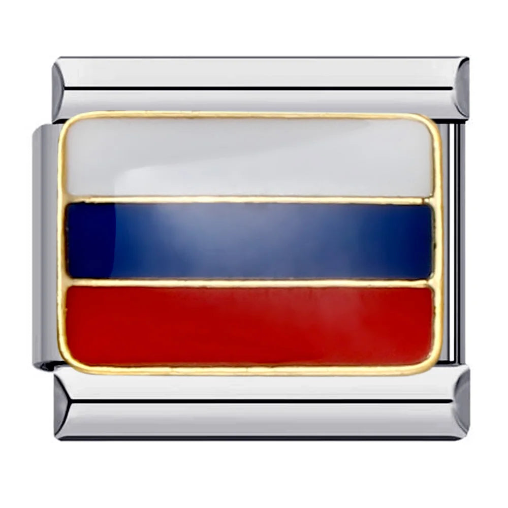 2025 New World National Flag Enamel Italian Charm Bead Fit 9mm Stianless Steel Italian Bracelet Link Hand Chain DIY Jewelry Gift