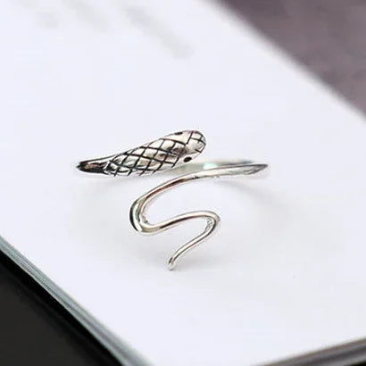Stereoscopic New Retro Punk Exaggerate Snake Ring 925 sterling silver Opening Rings Adjustable Jewelry
