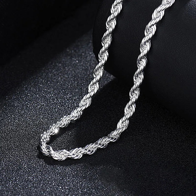 Hot Charms Fine 4MM Rope Chain 925 Sterling Silver Necklaces for Woman Men Classic Fashion Jewelry Wedding Party Holiday Gifts
