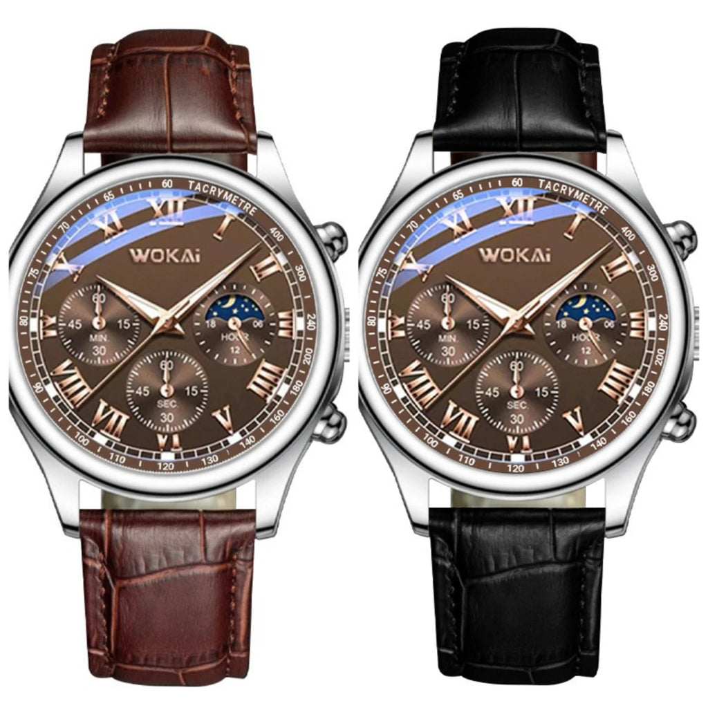 2025 Mens Watch Chronograph Moon Phase Pattern Luminous Top Luxury Sport Male Wristwatch Leather Men Quartz Watches Casual Clock