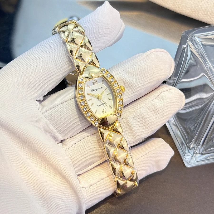 New Fashionable Ladies Bracelet Watch Bucket Shape Quartz Watch Simple Bubble Sensation Rhombus Texture Luxury Light Weight