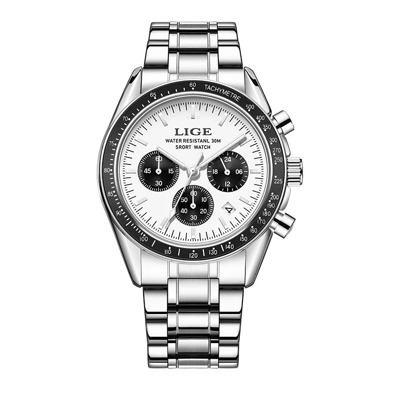 LIGE Luxury Men Watches Luminous Calendar Quartz Watch Mens Waterproof Stainless Steel Man Wristwatch Sport Business Male Clock