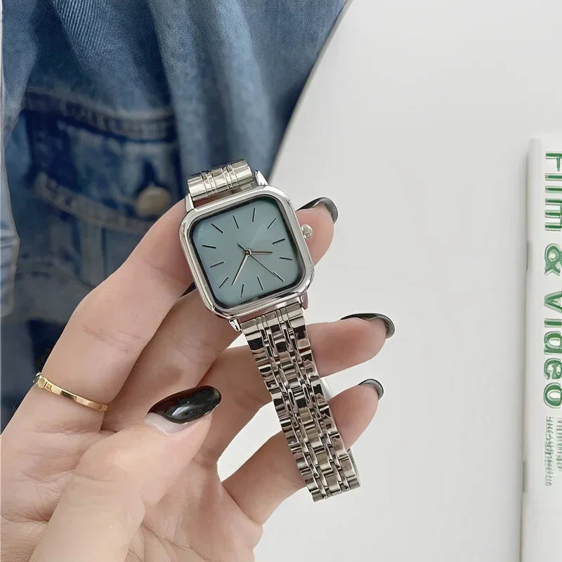 Stainless Steel Watch Women's Ins Style Simple Student Quartz Watch Casual Fashion Versatile Luxury Small Square Wristwatch